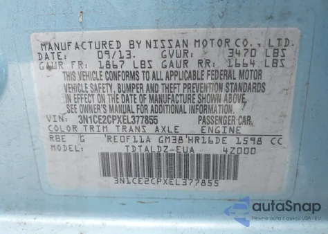 2014 Nissan Versa Note Sv z USA, uszkodzony, nr VIN 3N1CE2CPXEL377855